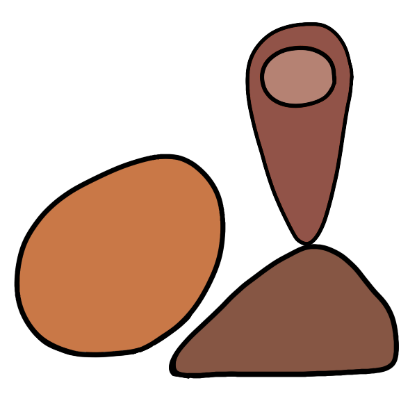 an orange blob next to a you are here marker on a brown lump.